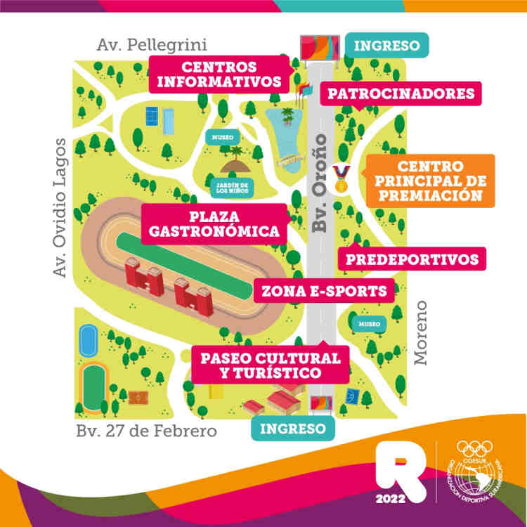 Mapa del Fan Fest de los Juegos Suramericanos en Rosario 2022